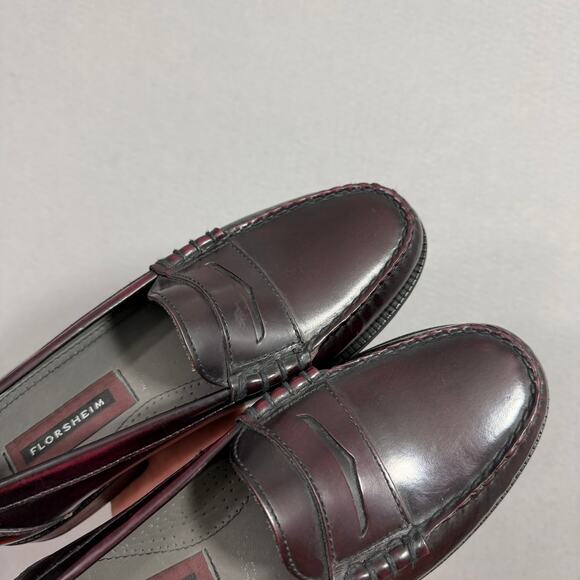 Florsheim Berkley Burgundy Leather Penny Loafers Mens 7.5 D Moc Toe Dress Preppy
